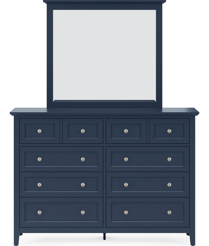 Grace Eight Drawer Dresser in Blueberry — on a white background with the matching mirror (sold separately)
