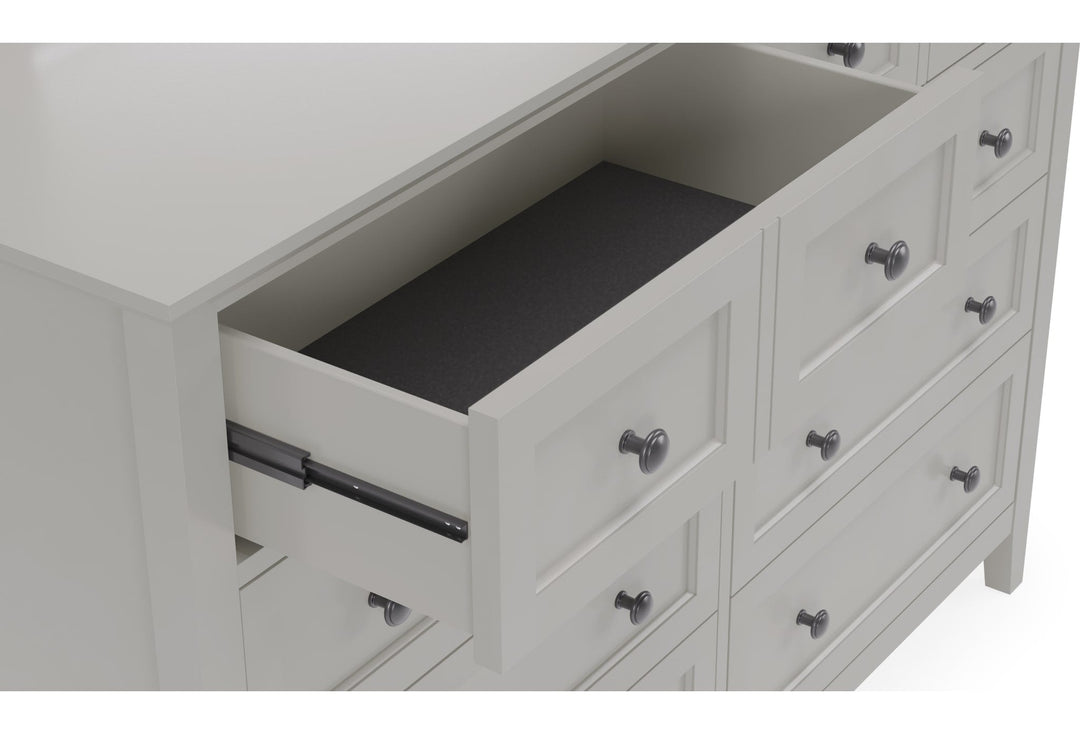 Grace Eight Drawer Dresser in Elephant Grey — with drawers open