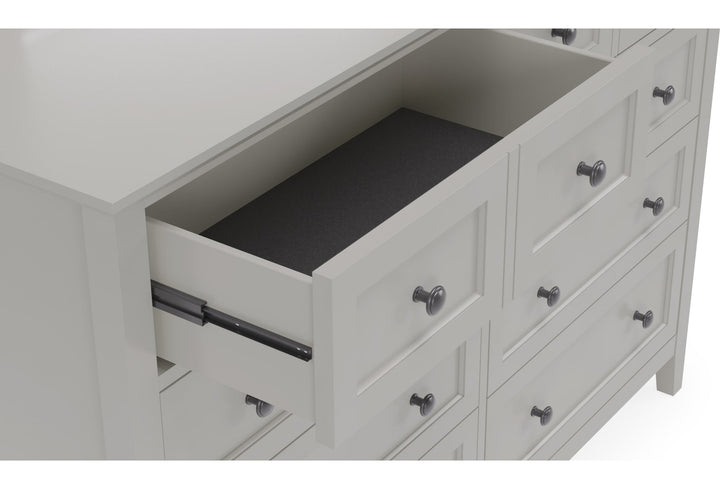 Grace Eight Drawer Dresser in Elephant Grey — with drawers open