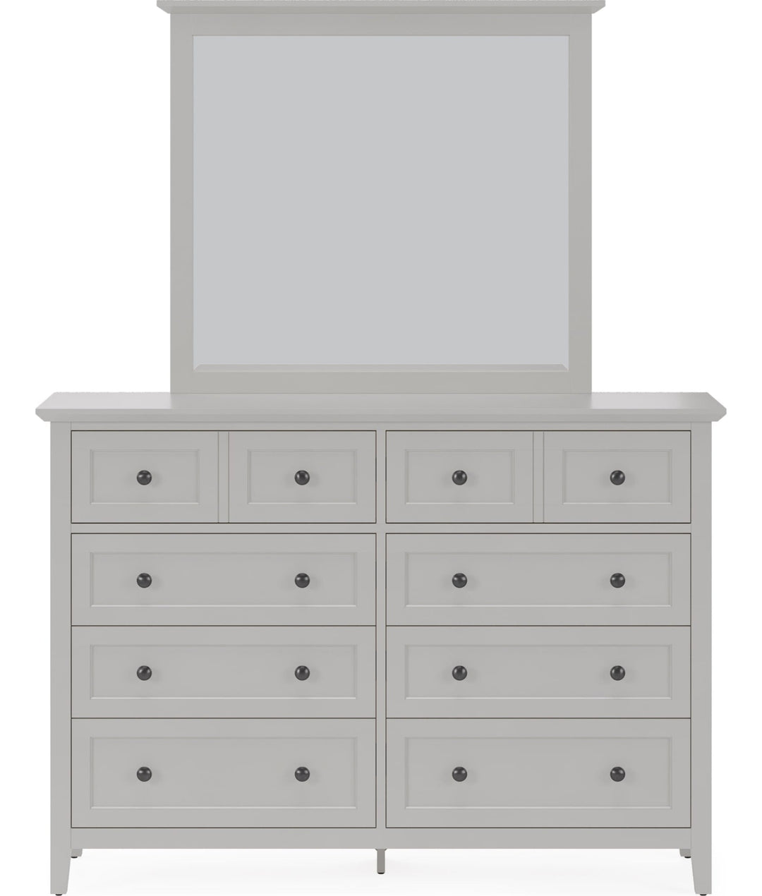 Grace Eight Drawer Dresser in Elephant Grey — on a white background with the matching mirror (sold separately)