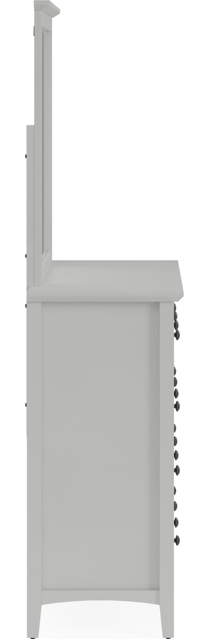 Grace Eight Drawer Dresser in Elephant Grey — side view with the matching mirror (sold separately)