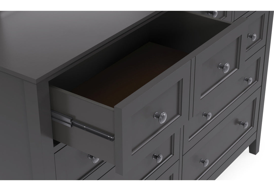 Grace Eight Drawer Dresser in Raven Black — with drawers open