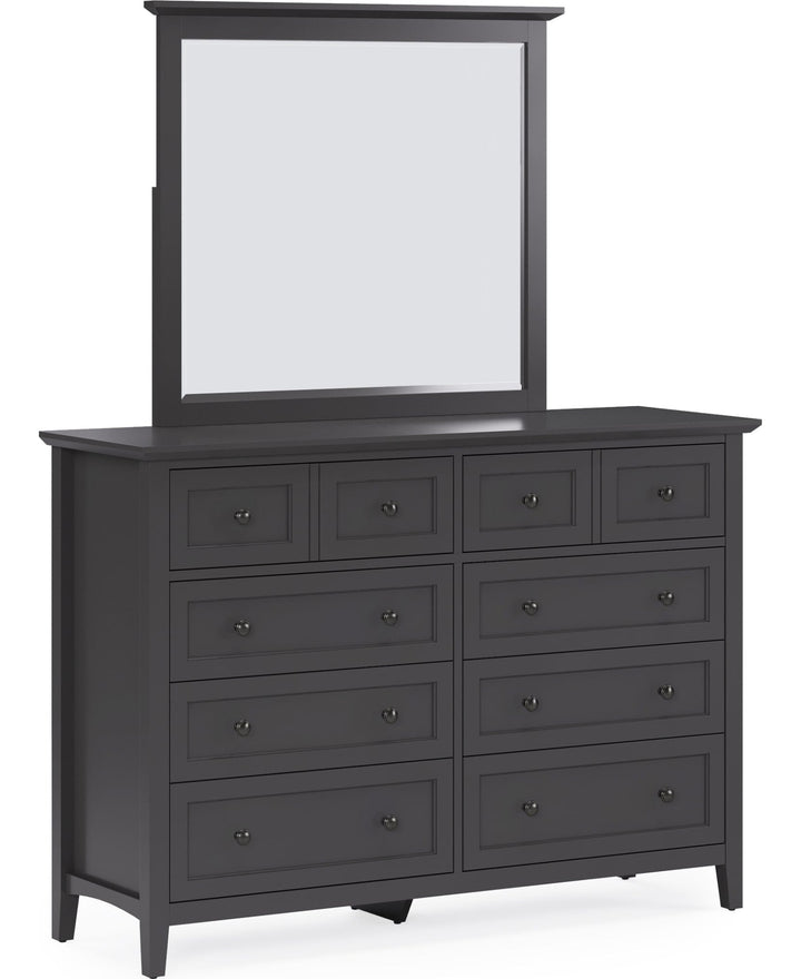Grace Eight Drawer Dresser in Raven Black — on a white background with the matching mirror (sold separately)