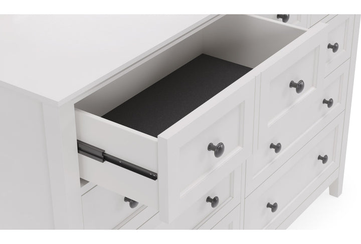 Grace Eight Drawer Dresser in Snowfall White — with drawers open