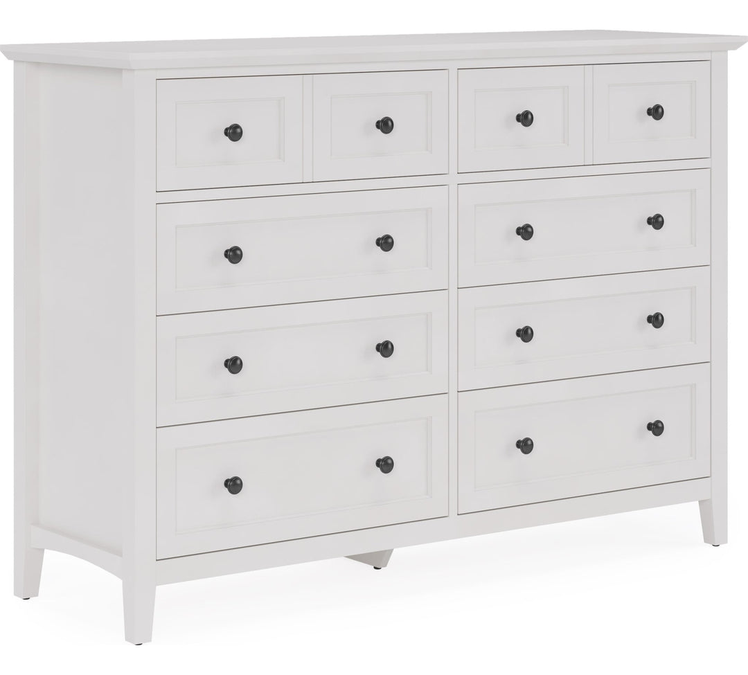 Grace Eight Drawer Dresser in Snowfall White — on a white background