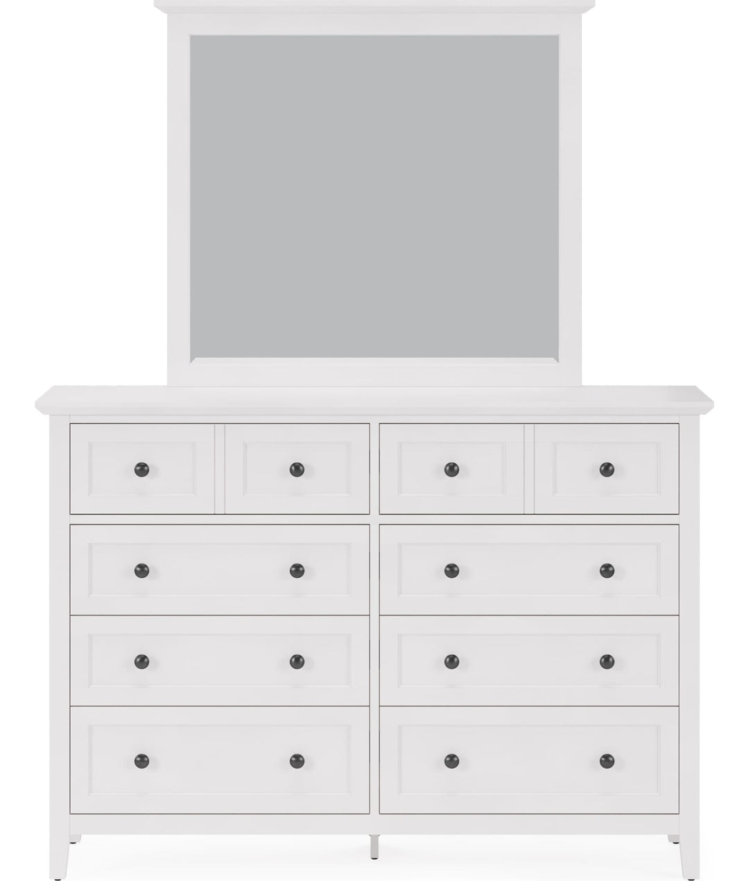Grace Eight Drawer Dresser in Snowfall White — on a white background with the matching mirror (sold separately)