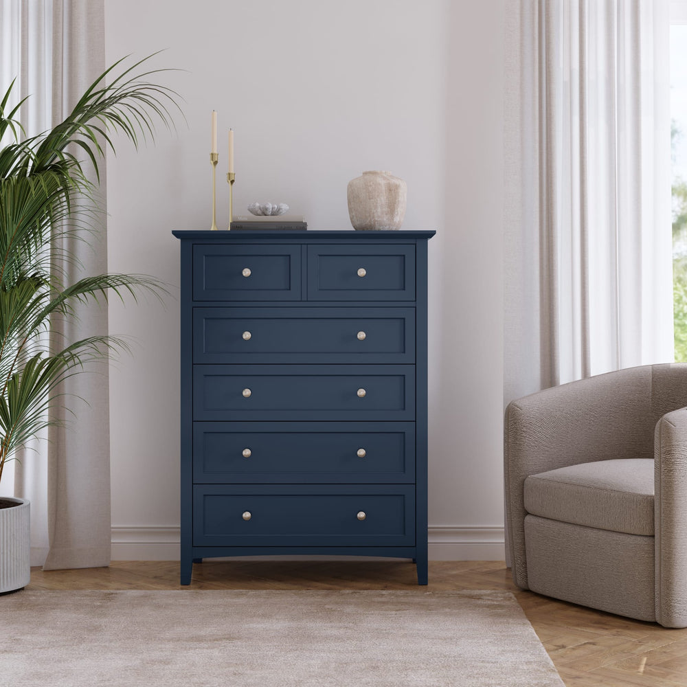 Grace Five Drawer Chest in Blueberry — styled in a room
