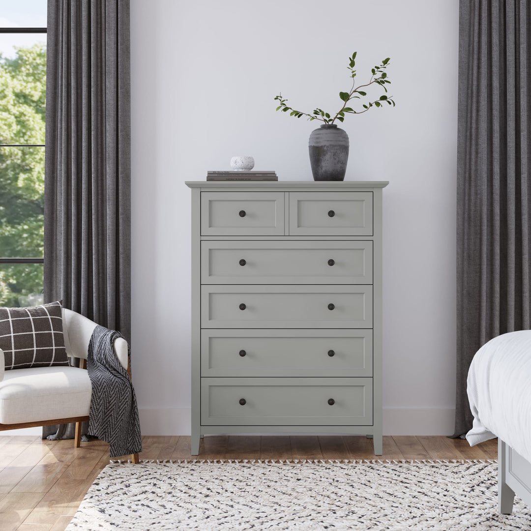 Grace Five Drawer Chest in Elephant Grey — styled in a room