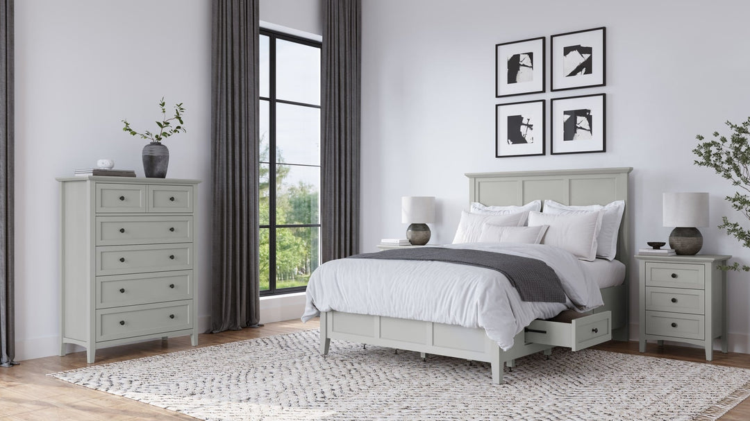 Grace Five Drawer Chest in Elephant Grey — in a bedroom setting