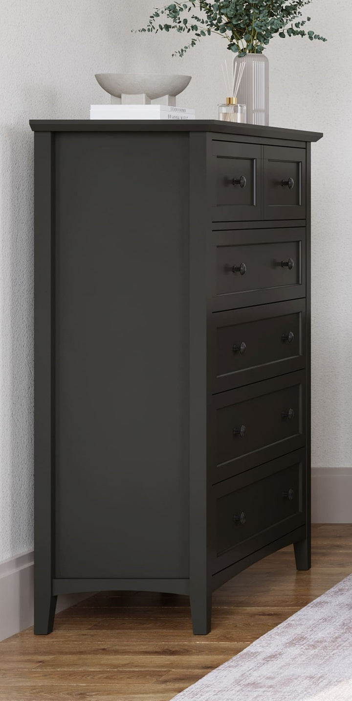 Grace Five Drawer Chest in Raven Black — styled in a room