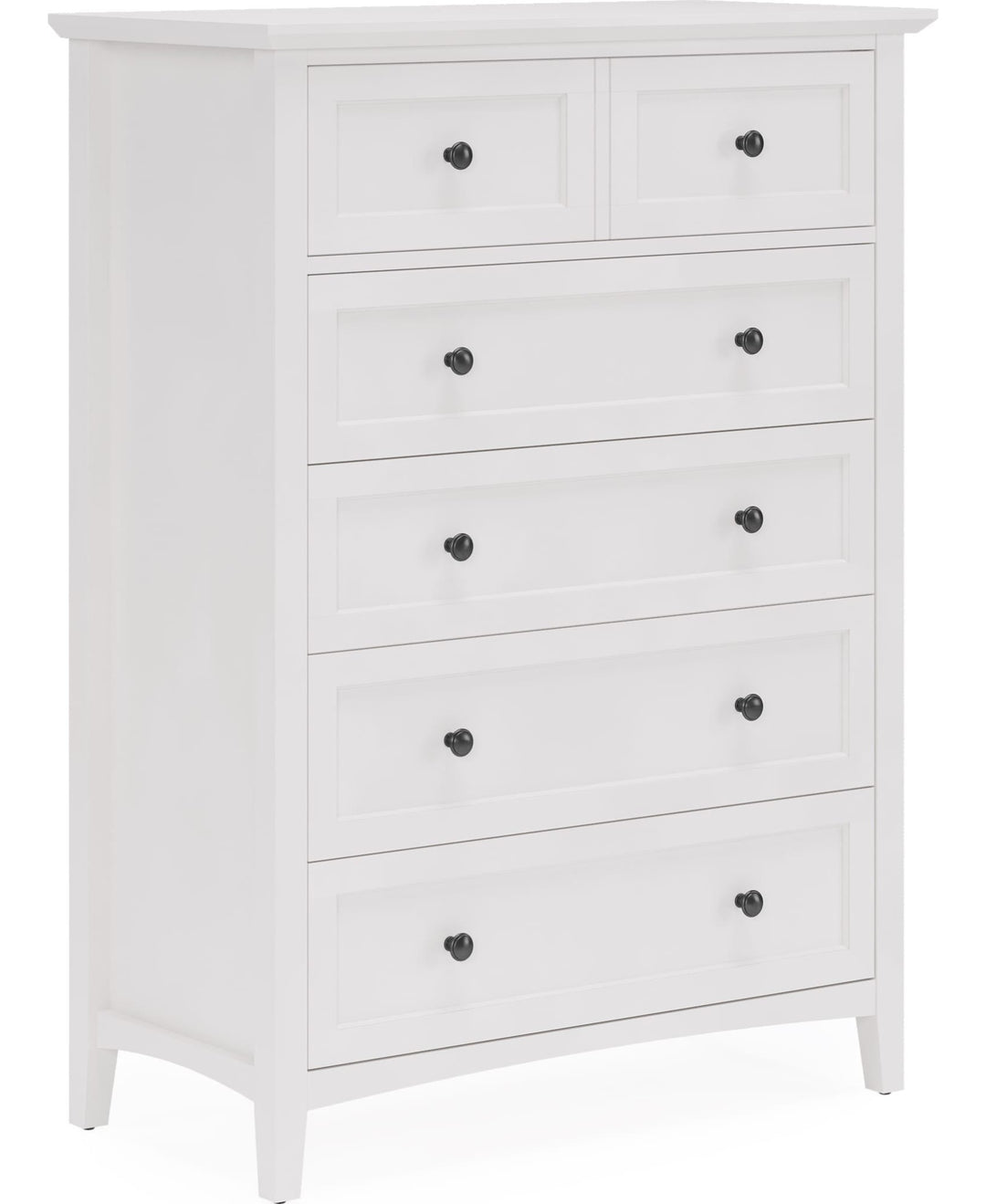 Grace Five Drawer Chest in Snowfall White — on a white background