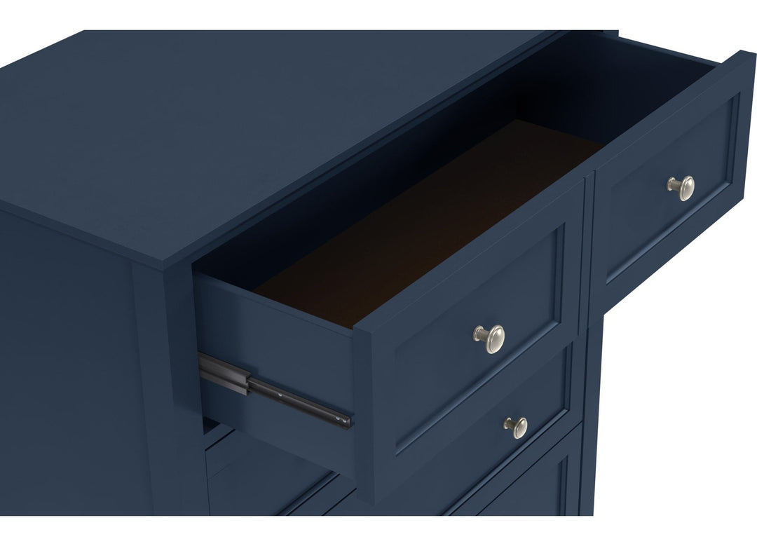 Grace Five Drawer Chest in Blueberry — with drawers open