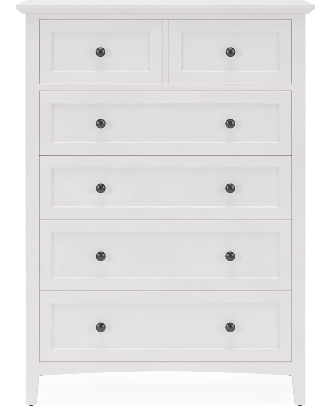 Grace Five Drawer Chest in Snowfall White — on a white background