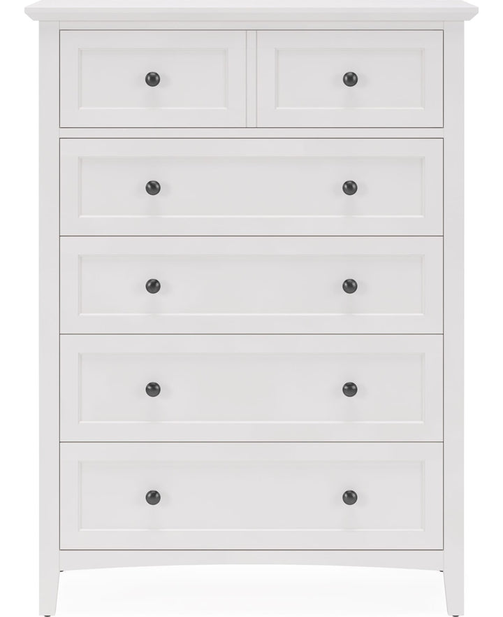 Grace Five Drawer Chest in Snowfall White — on a white background