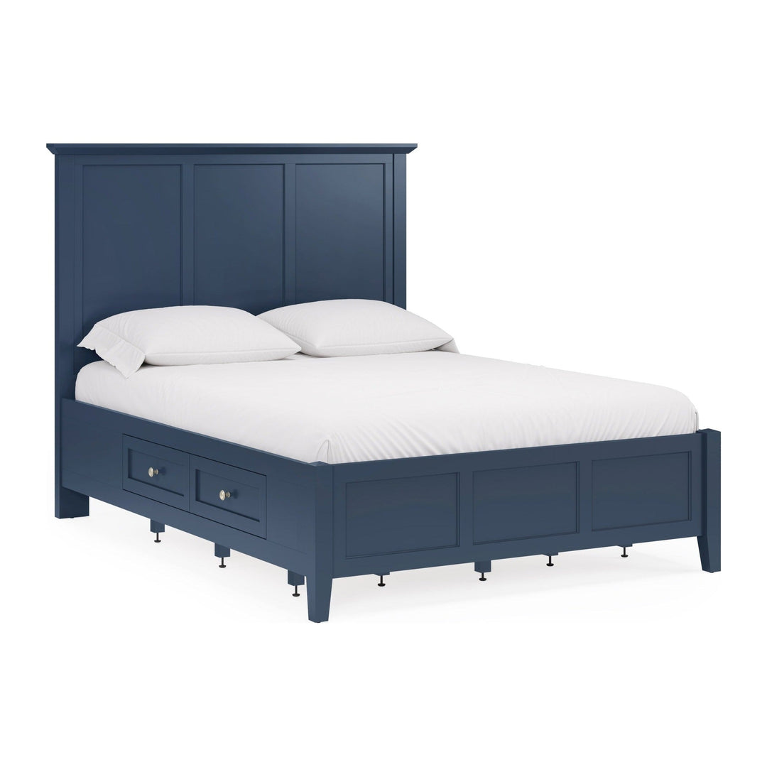 Grace Four Drawer Platform Storage Bed by Modus in Blueberry — white background, angled view