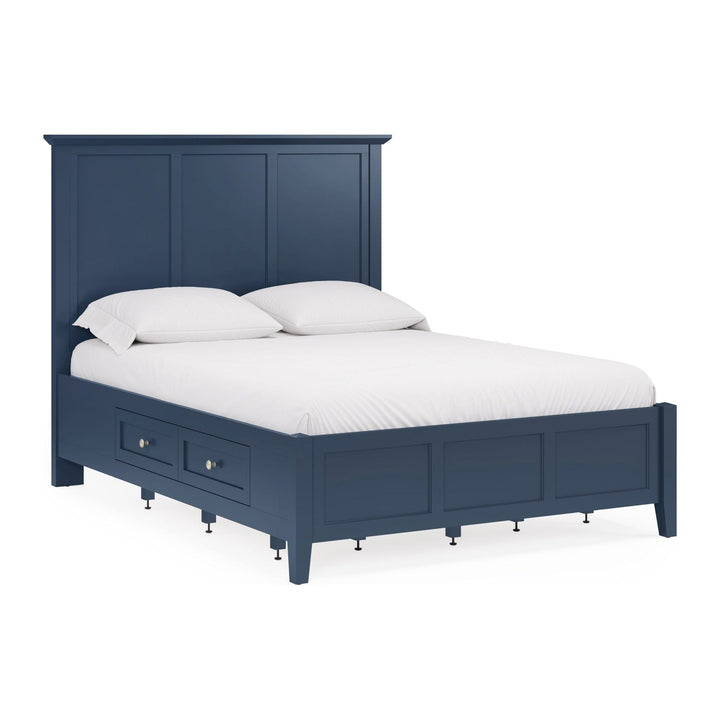 Grace Four Drawer Platform Storage Bed by Modus in Blueberry — white background, angled view