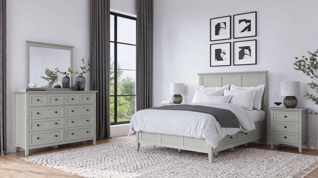 Grace Four Drawer Platform Storage Bed in Elephant Grey styled in a bedroom
