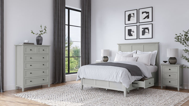 Grace Four Drawer Platform Storage Bed in Elephant Grey styled in a bedroom