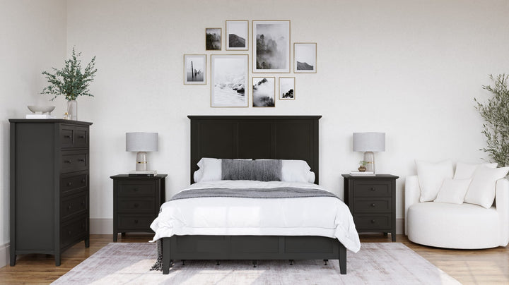 Grace Four Drawer Platform Storage Bed in Raven Black styled in a bedroom
