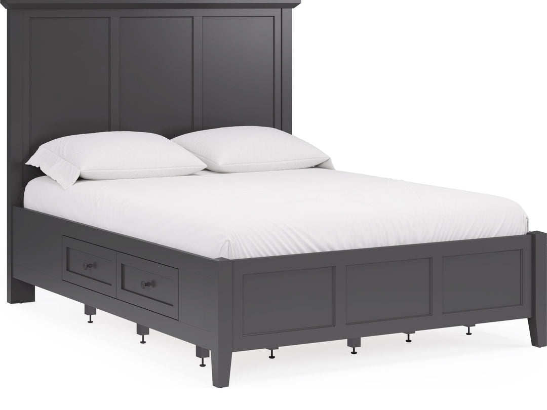 Grace Four Drawer Platform Storage Bed in Raven Black — white background, angled view