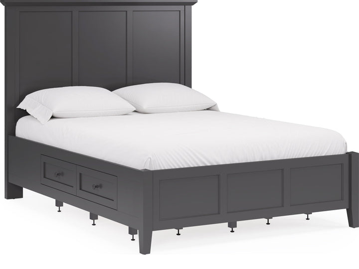 Grace Four Drawer Platform Storage Bed in Raven Black — white background, angled view