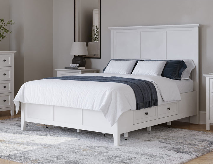 Grace Four Drawer Platform Storage Bed in Snowfall White styled in a bedroom