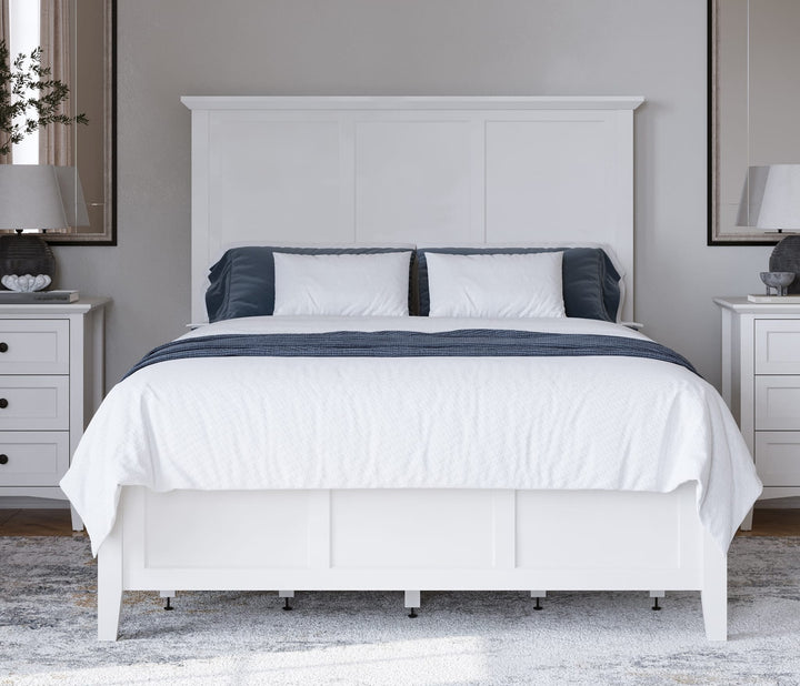 Grace Four Drawer Platform Storage Bed in Snowfall White styled in a bedroom
