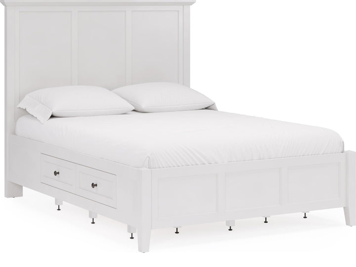 Grace Four Drawer Platform Storage Bed in Snowfall White — white background, angled view