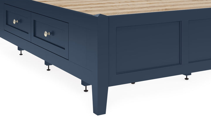 Grace Four Drawer Platform Storage Bed in Blueberry — close-up of a storage drawer and leg