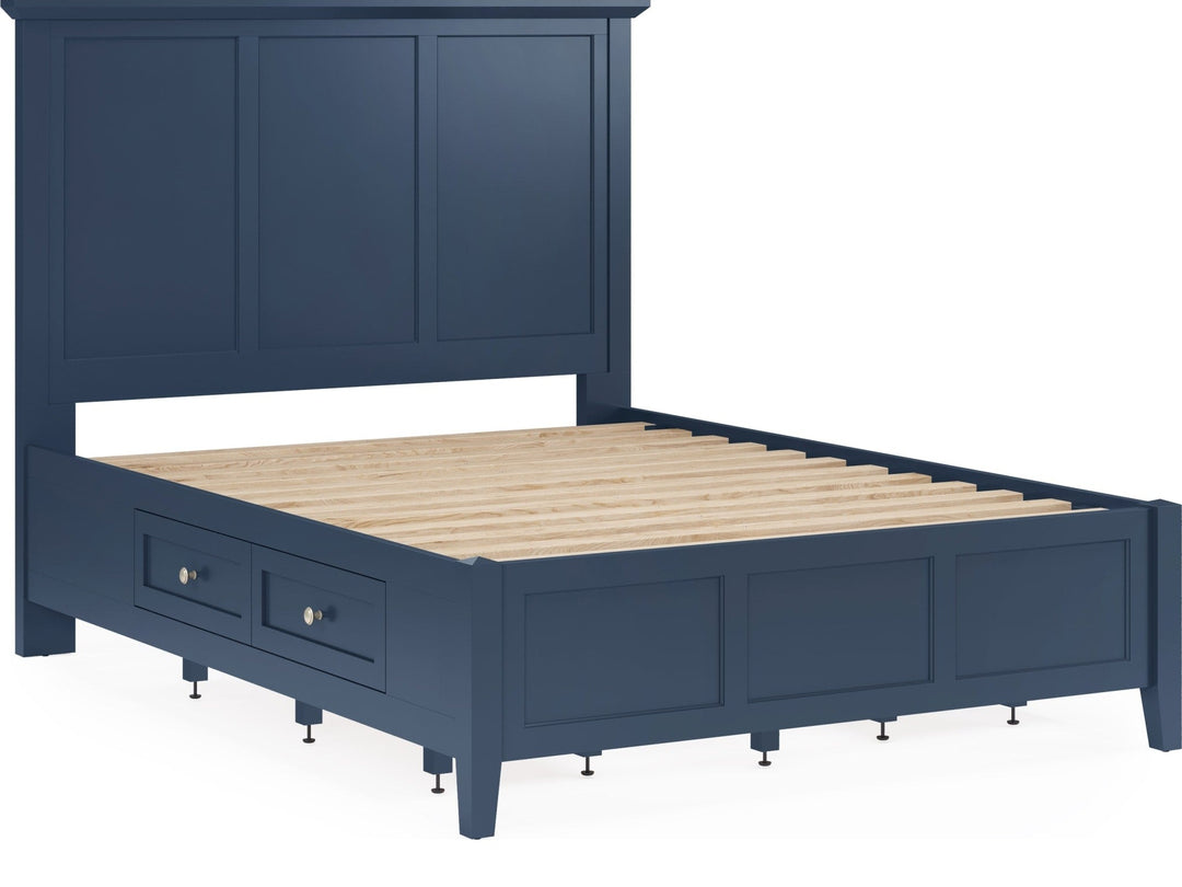 Grace Four Drawer Platform Storage Bed in Blueberry — angled view without mattress