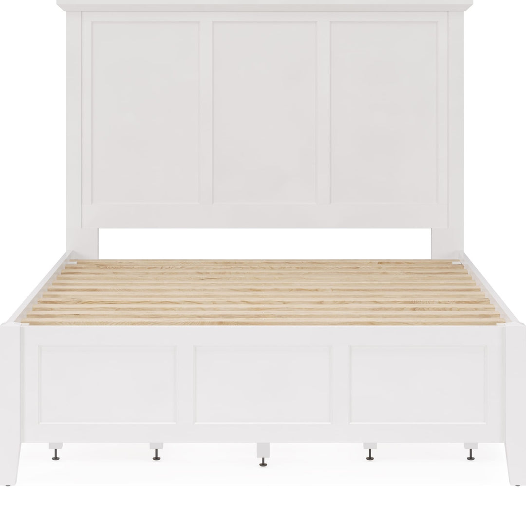 Grace Four Drawer Platform Storage Bed in Snowfall White — front view without mattress