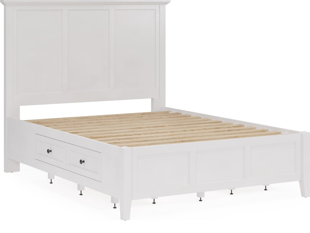 Grace Four Drawer Platform Storage Bed in Snowfall White — angled view without mattress