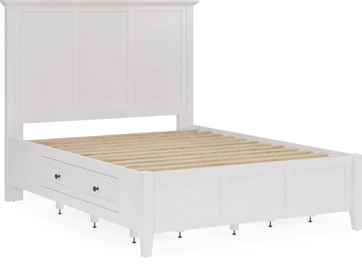 Grace Four Drawer Platform Storage Bed in Snowfall White — angled view without mattress