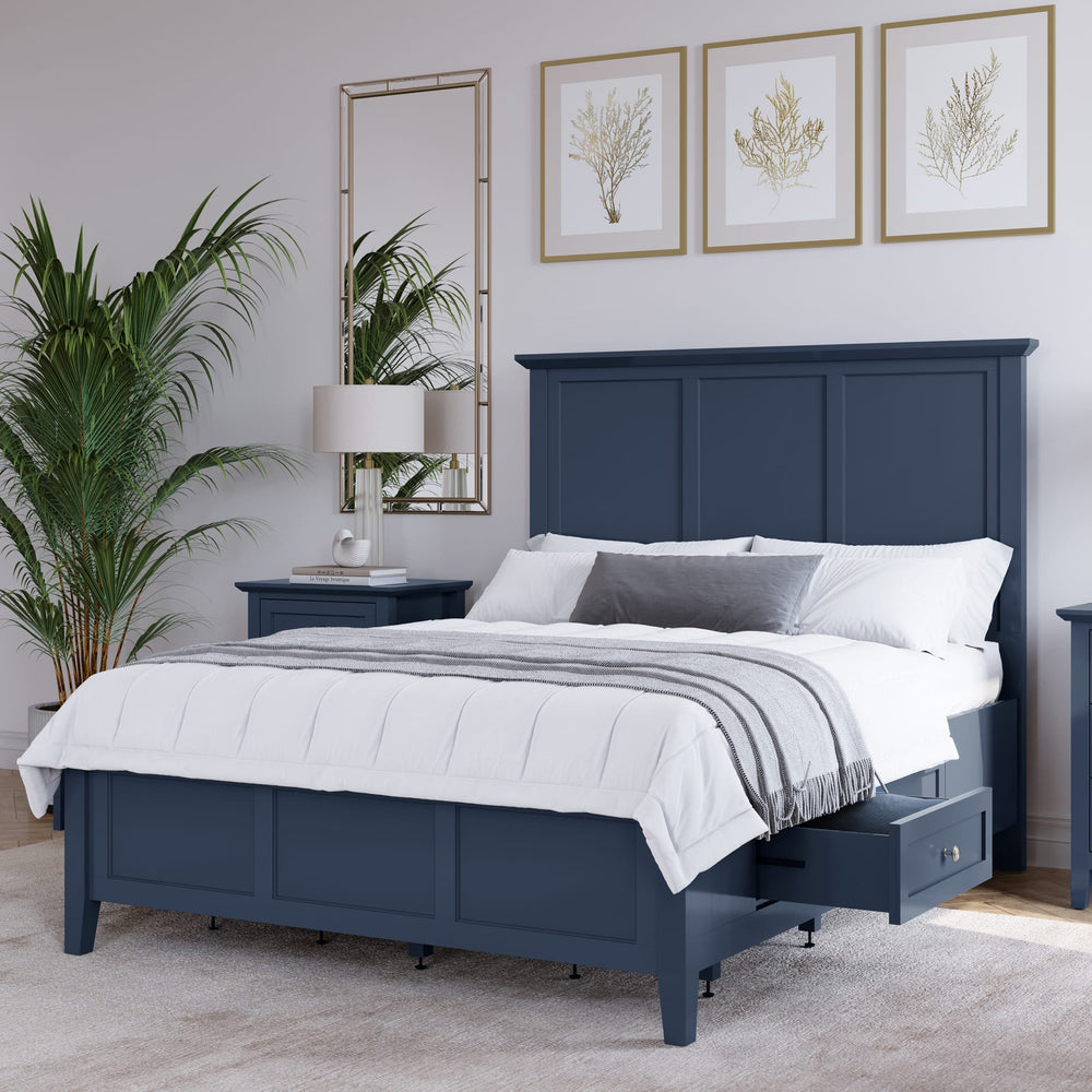 Grace Four Drawer Platform Storage Bed in Blueberry styled in a bedroom