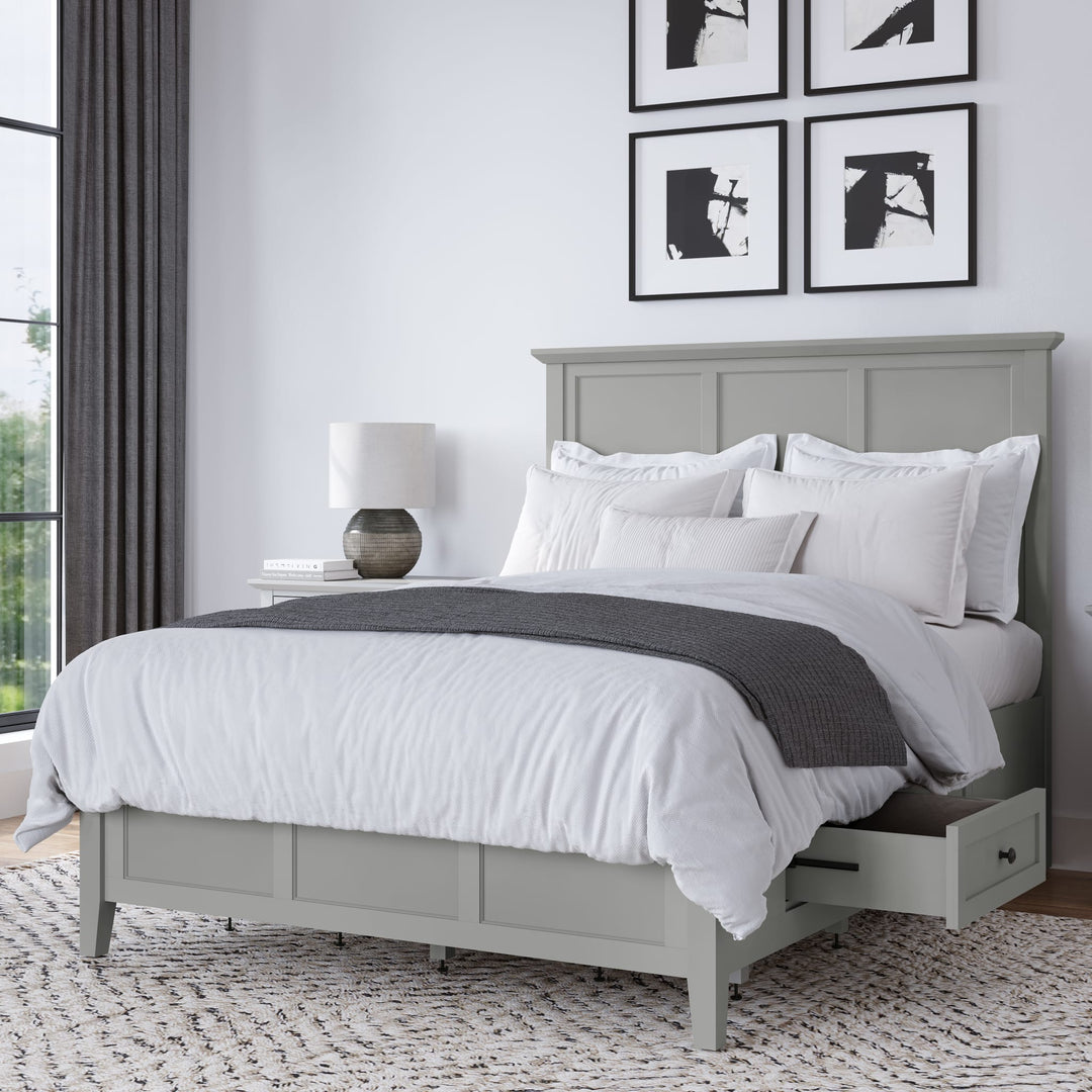 Grace Four Drawer Platform Storage Bed in Elephant Grey styled in a bedroom