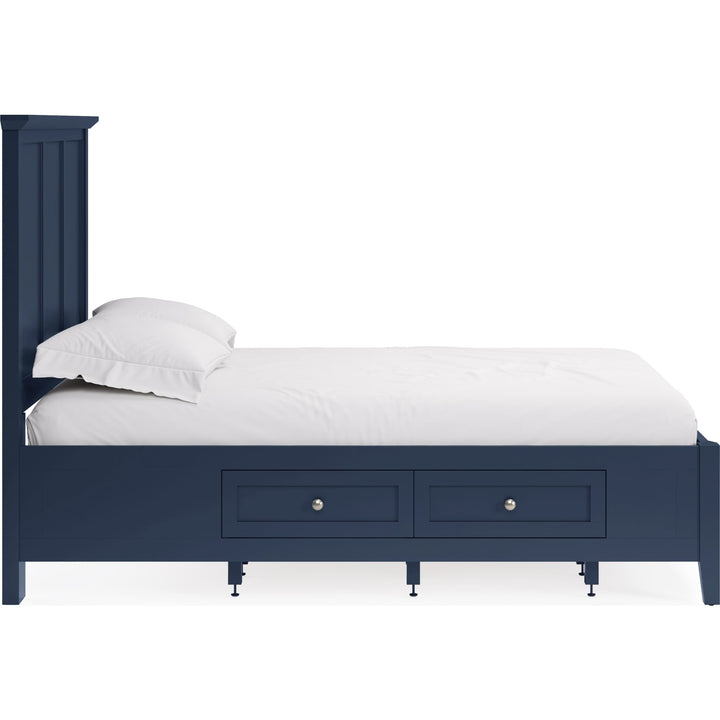 Grace Four Drawer Platform Storage Bed in Blueberry — white background, side profile