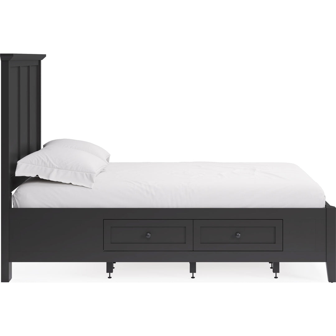 Grace Four Drawer Platform Storage Bed in Raven Black — white background, side profile