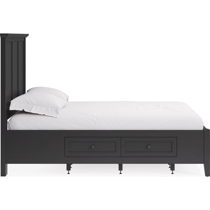 Grace Four Drawer Platform Storage Bed in Raven Black — white background, side profile