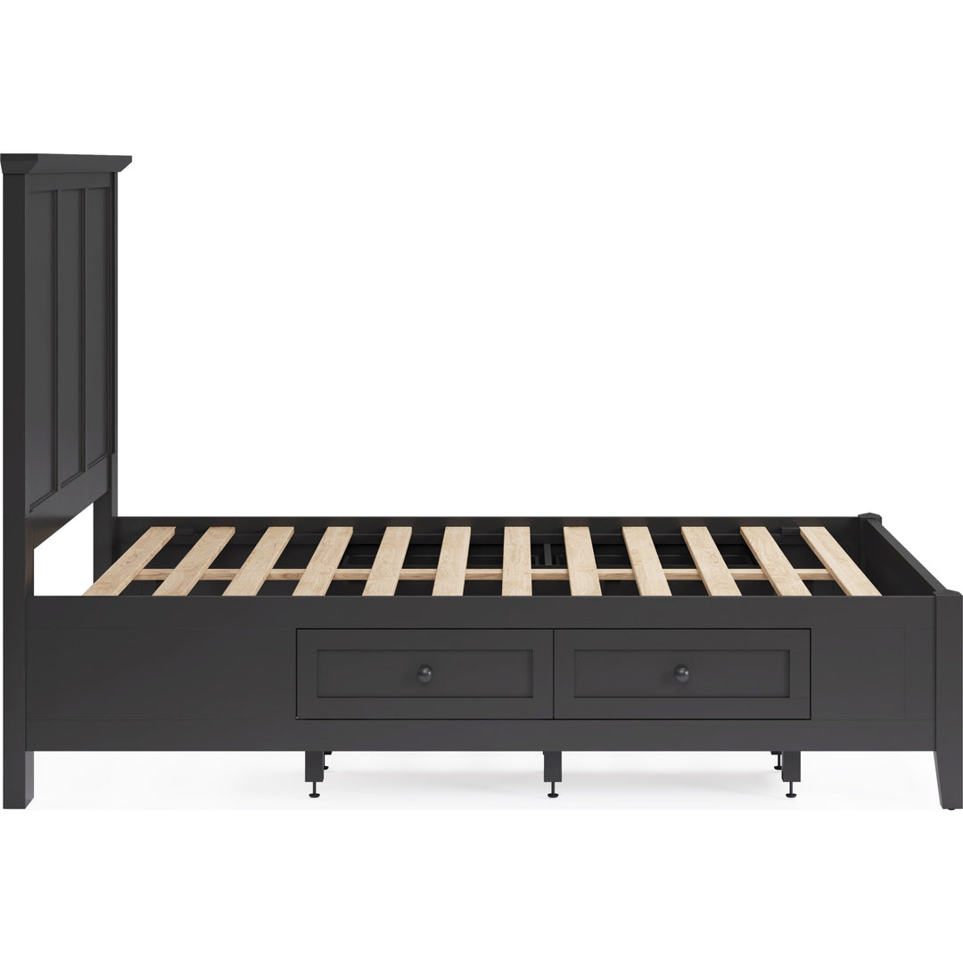 Grace Four Drawer Platform Storage Bed in Raven Black — side view without mattress