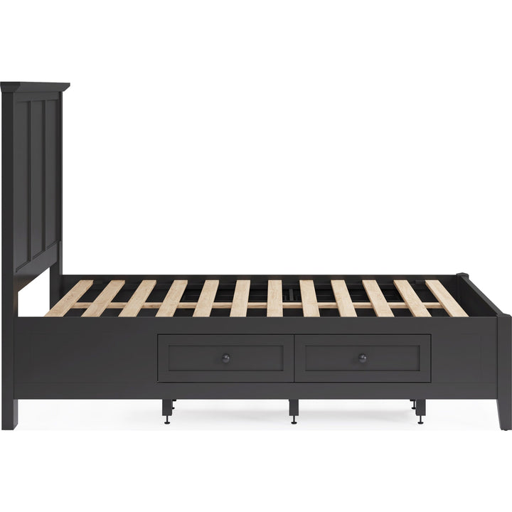 Grace Four Drawer Platform Storage Bed in Raven Black — side view without mattress