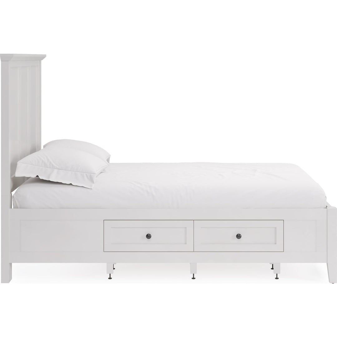 Grace Four Drawer Platform Storage Bed in Snowfall White — white background, side profile