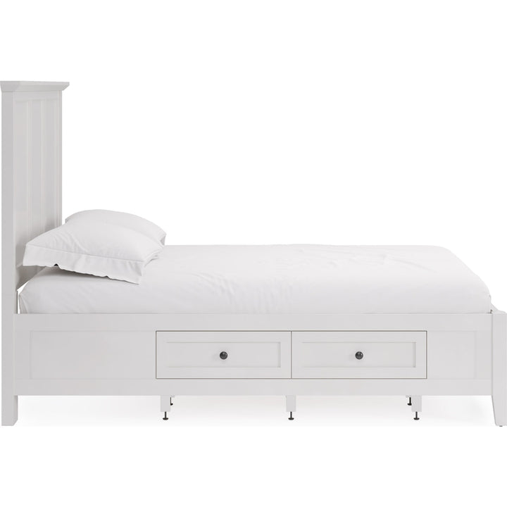 Grace Four Drawer Platform Storage Bed in Snowfall White — white background, side profile