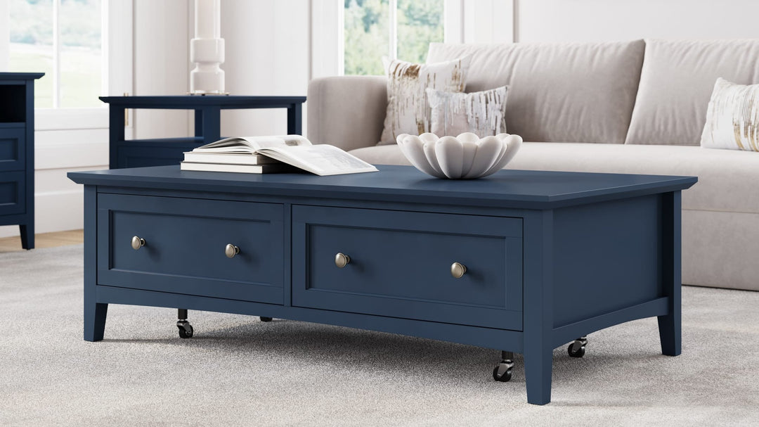 Grace Rectangle Coffee Table in Blueberry — lifestyle photo
