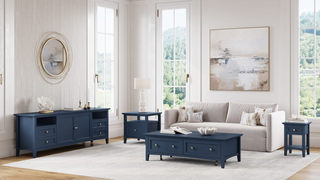 Grace Rectangle Coffee Table in Blueberry — lifestyle photo