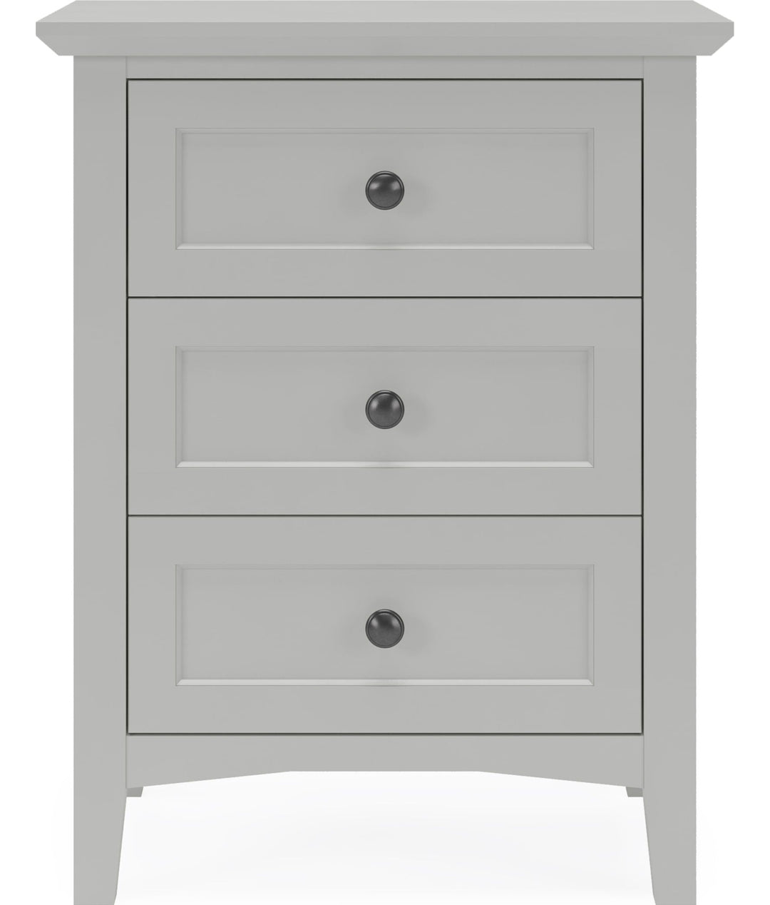 Grace Three Drawer Nightstand in Elephant Grey — on a white background