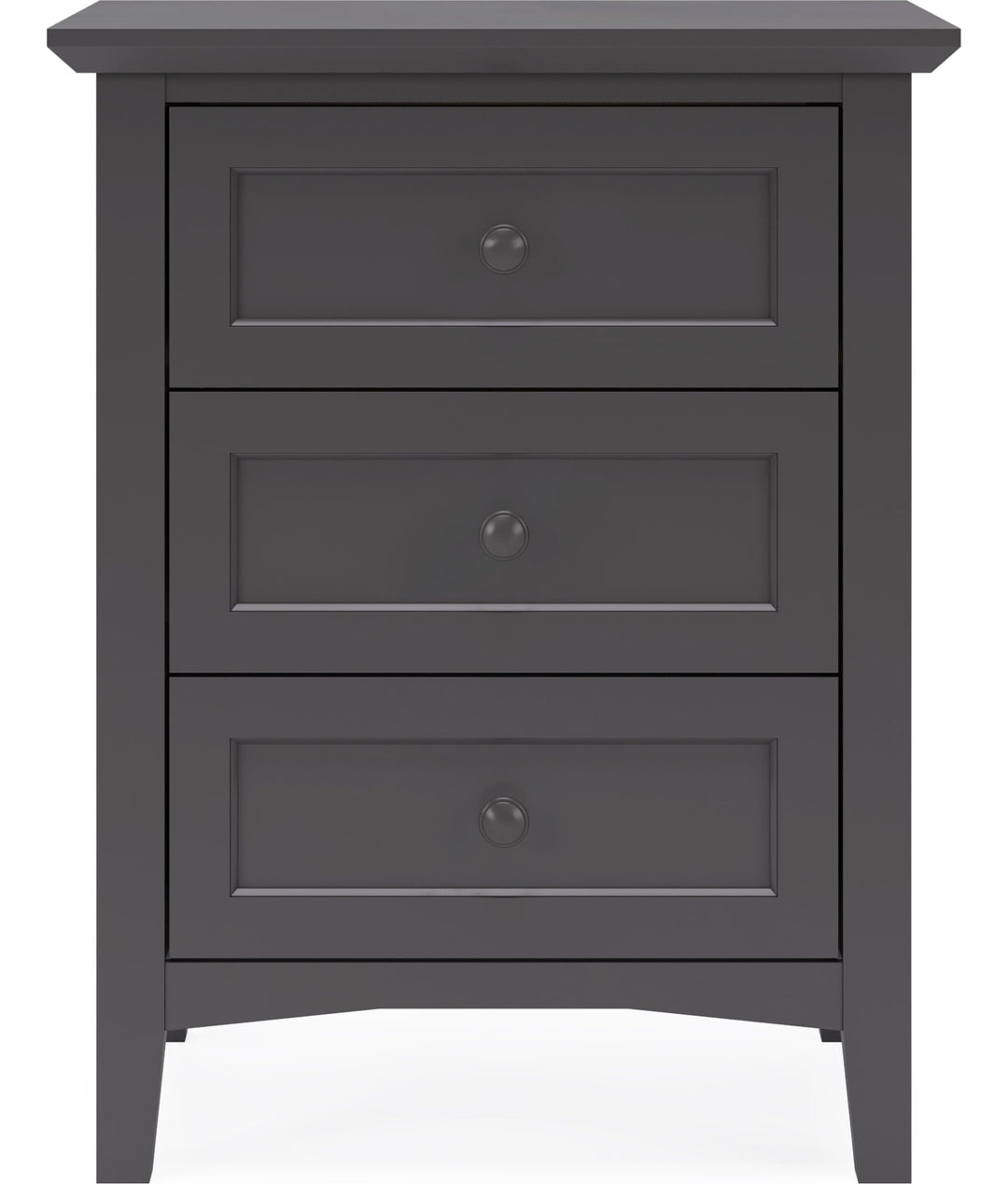 Grace Three Drawer Nightstand in Raven Black — on a white background