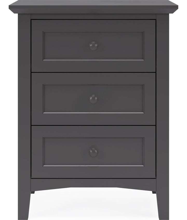 Grace Three Drawer Nightstand in Raven Black — on a white background