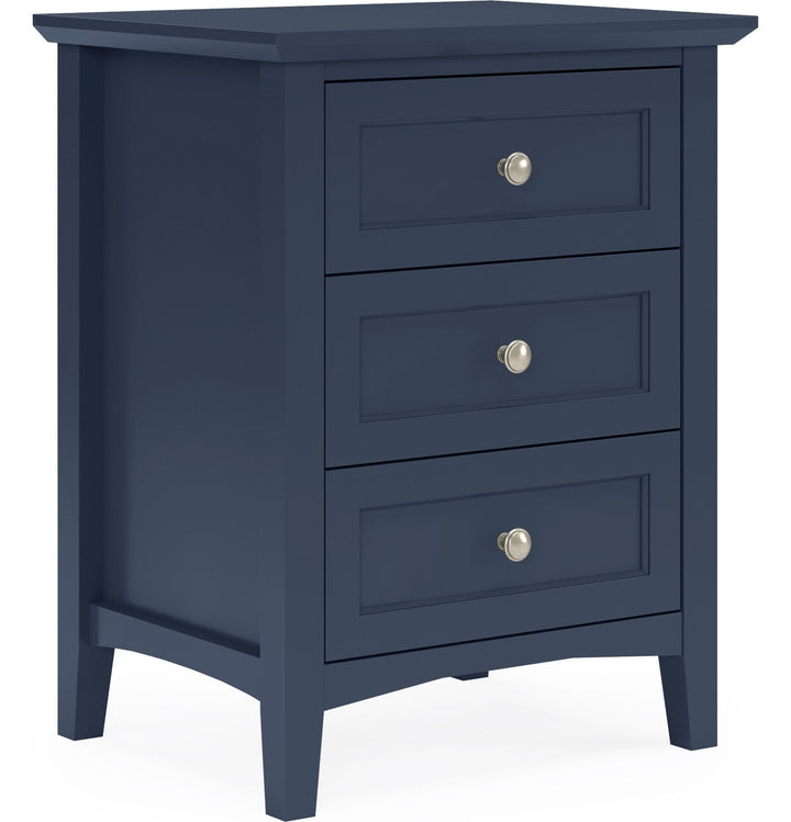 Grace Three Drawer Nightstand in Blueberry — on a white background
