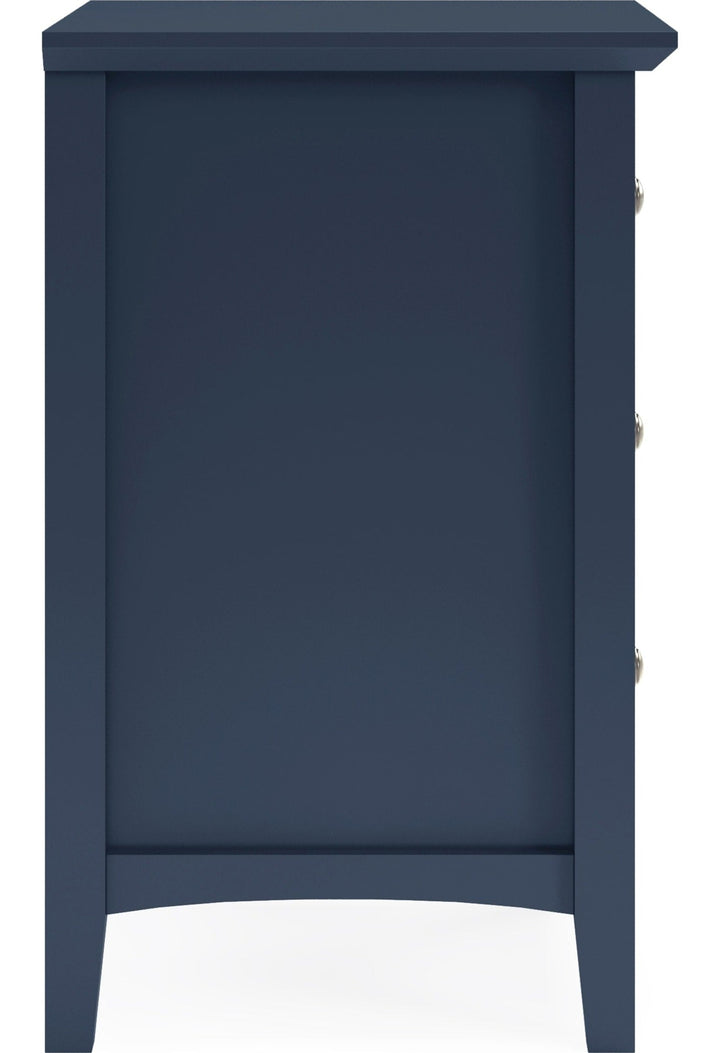 Grace Three Drawer Nightstand in Blueberry — side view