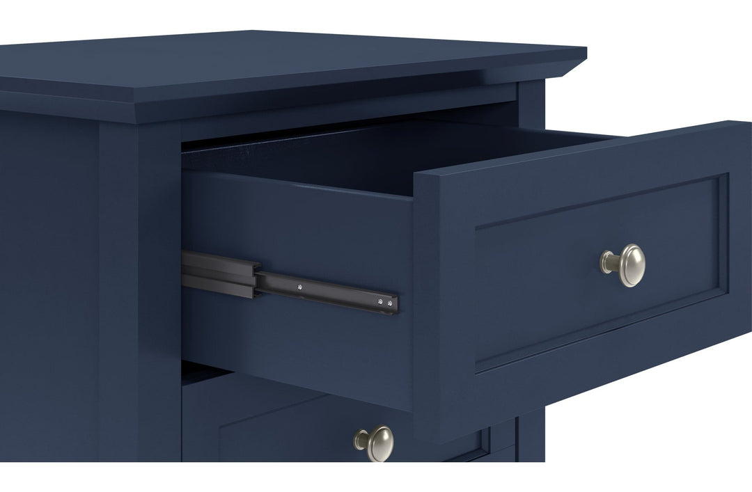 Grace Three Drawer Nightstand in Blueberry — with drawers open